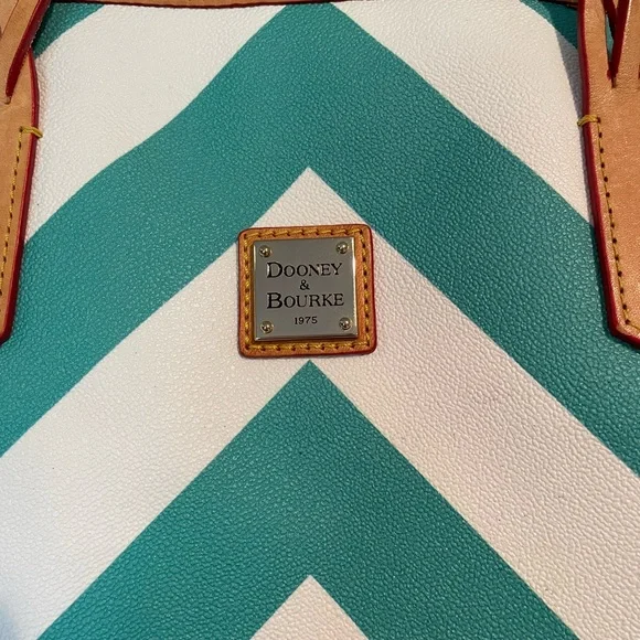 Dooney & Bourke Teal Green and White Chevron Tote - Picture 3 of 13